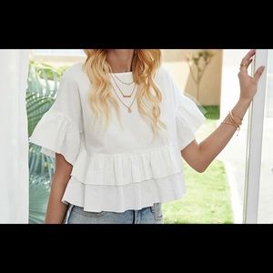 Flounce sleeve Tiered layer babydoll blouse